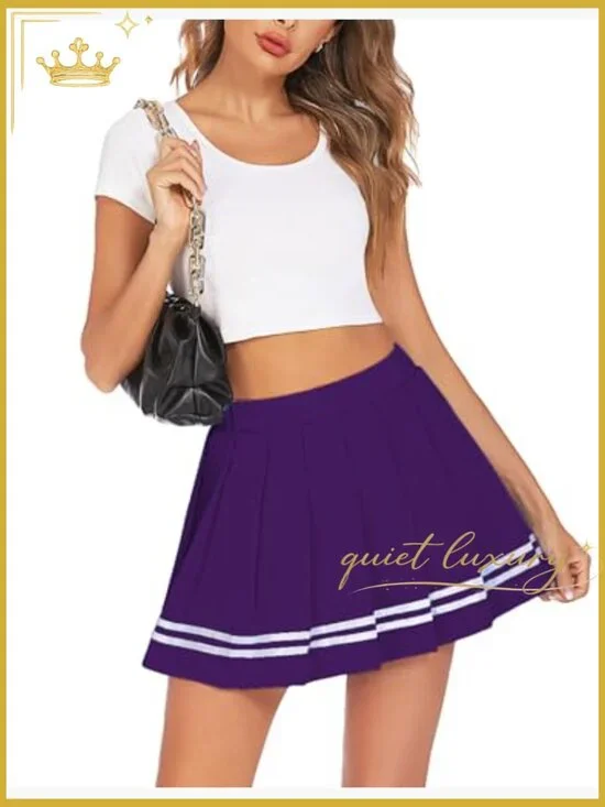 Pleated Mini Skirt High Waist Elastic School Uniform Cheer Skirt - Picture 2 of 7
